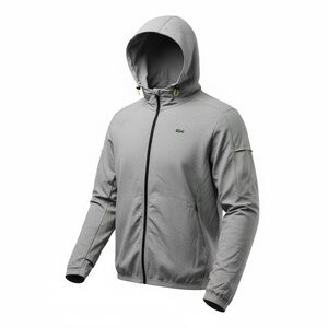 Lacoste Men's Light Gray Hooded Sweatshirt with Subtle Logo, Thumbholes